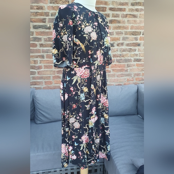 GP & J Baker X H&M Tea Dress Midi Black Flowers Oriental Collab uk10 us6 - Picture 6 of 14